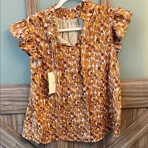 Autumn Leaf Ruffle Sleeve Blouse